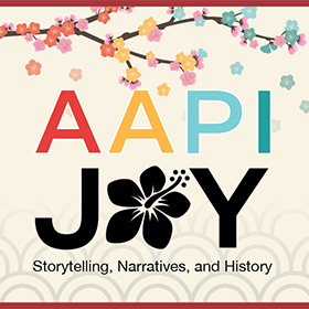 AAPI Joy logp. Illustrated cherry blossoms.