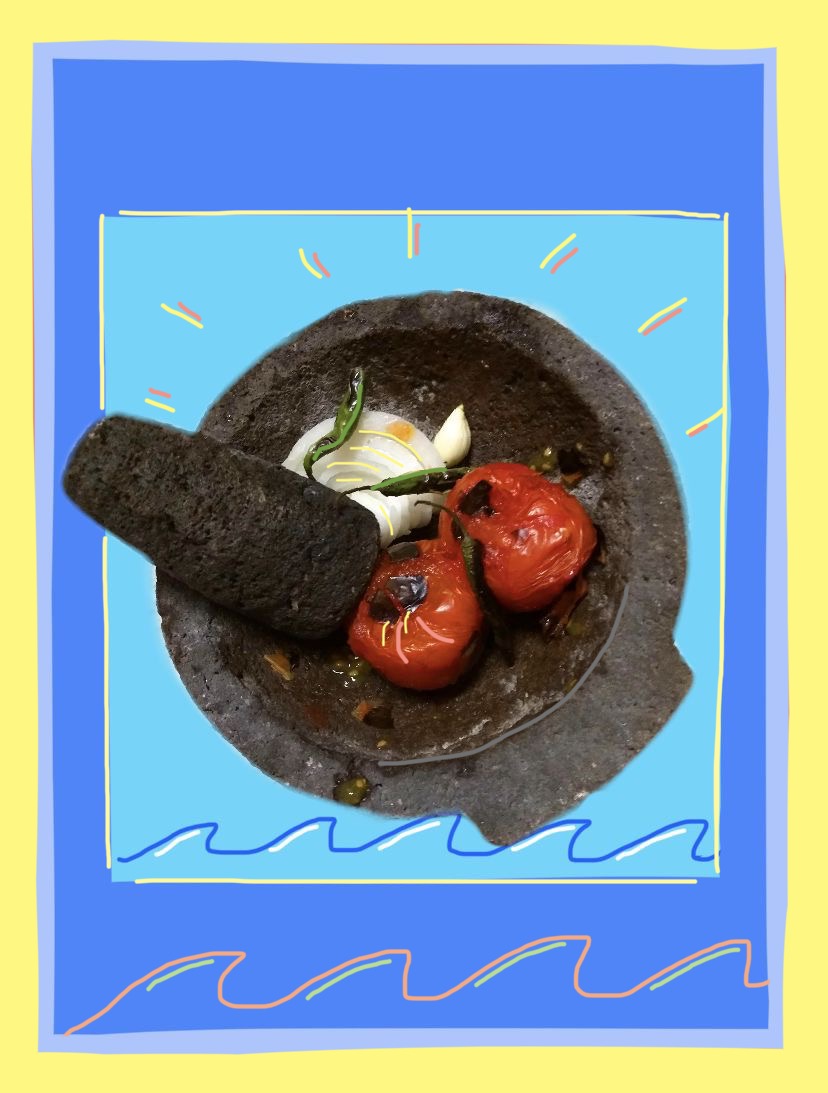 fresh salsa ingredients in mocaljete