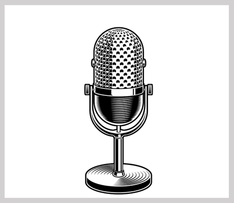 black and white illustration of a desk microphone