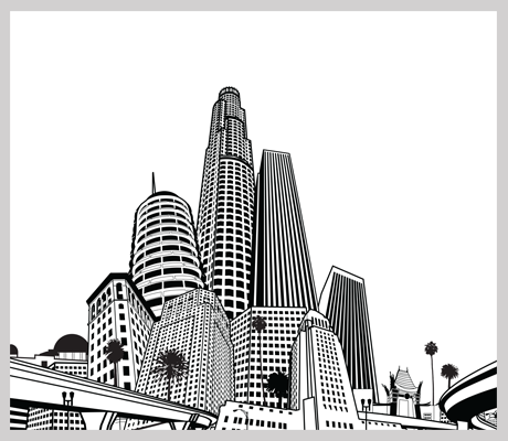 black and white illustration and interpretaion of the Los Angeles skyline
