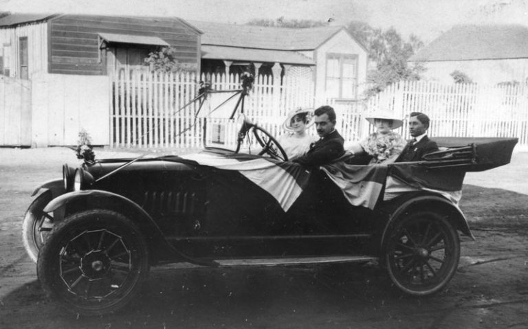 Marcelo Lopez and friends prepare to take part in a Fourth of July parade.
