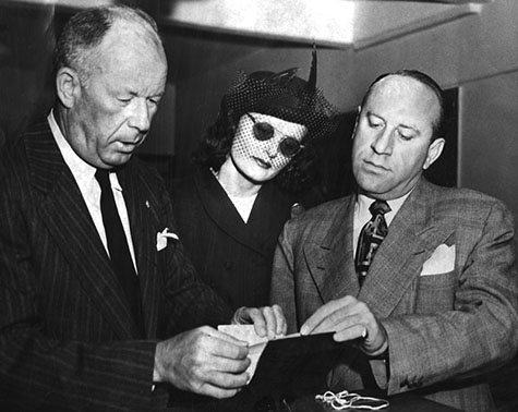 August 11, 1948 Brenda Allen (center)with Deputy City Attorney Lindsay Dickey (left), and Attorney Max Solomon