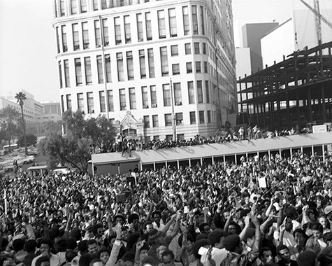Thousands of demonstrators gathered downtown to protest the LAPD