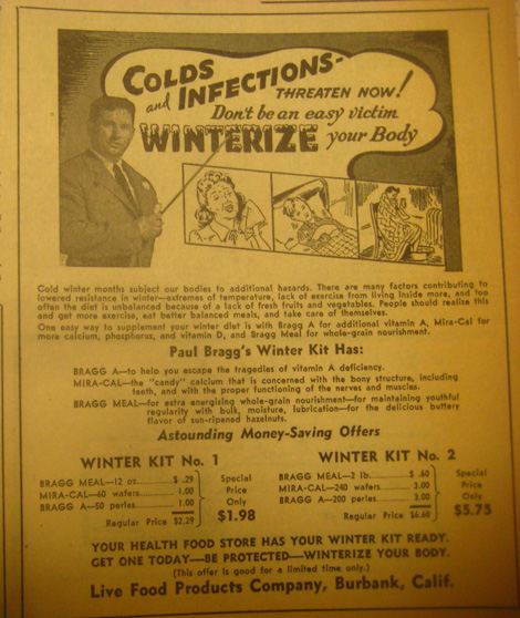 Advertisement for Paul Bragg's winter kit
