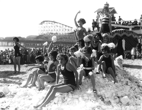 Snow at the beach in Downtown Long Beach circa 1930s
