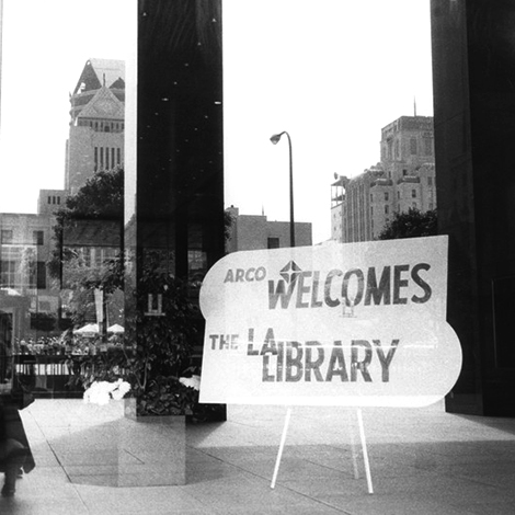 Arco sign in front of the central library building