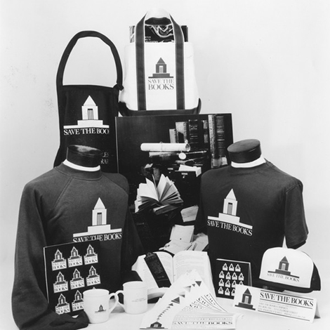 A variety of Save the Books merchandise was made available for purchase as an additional fundraising activity