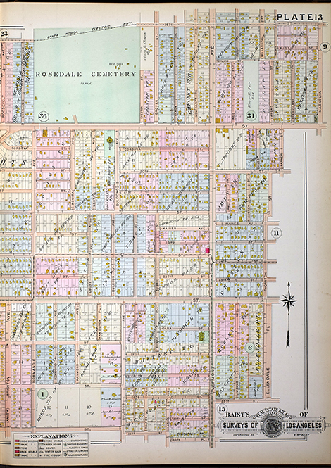 Color map of Rosedale cemetery, founded in 1884