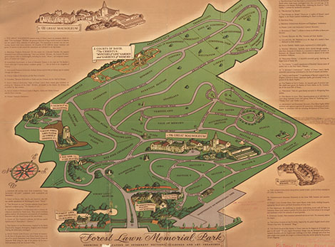 A map of Forest Lawn founded in Glendale in 1906