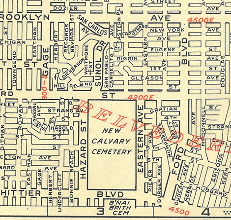 New Calvary- when Old Calvary became overcrowded many of the graves were moved out to this 137 acre spread at the edge of East Los Angeles in 1896.