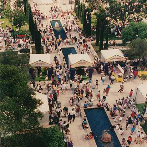 crowds gather in front of the Maguire Gardens for 1993 re-dedication
