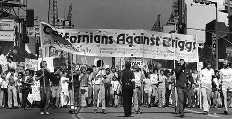 Members of Los Angeles gay community march down Hollywood Boulevard July 2, 1978