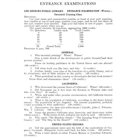 Librarian entrance exam