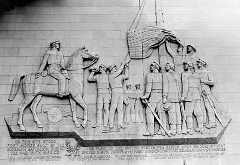 Fort Moore Memorial showing relief sculpture and wording underneath