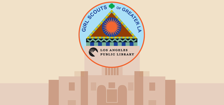 girl scout patch and central library graphic