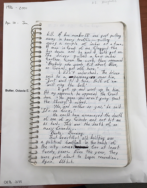 Butler’s journal entry about the Library Fire