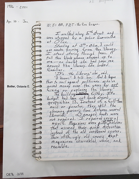 Butler’s journal entry about the Library Fire