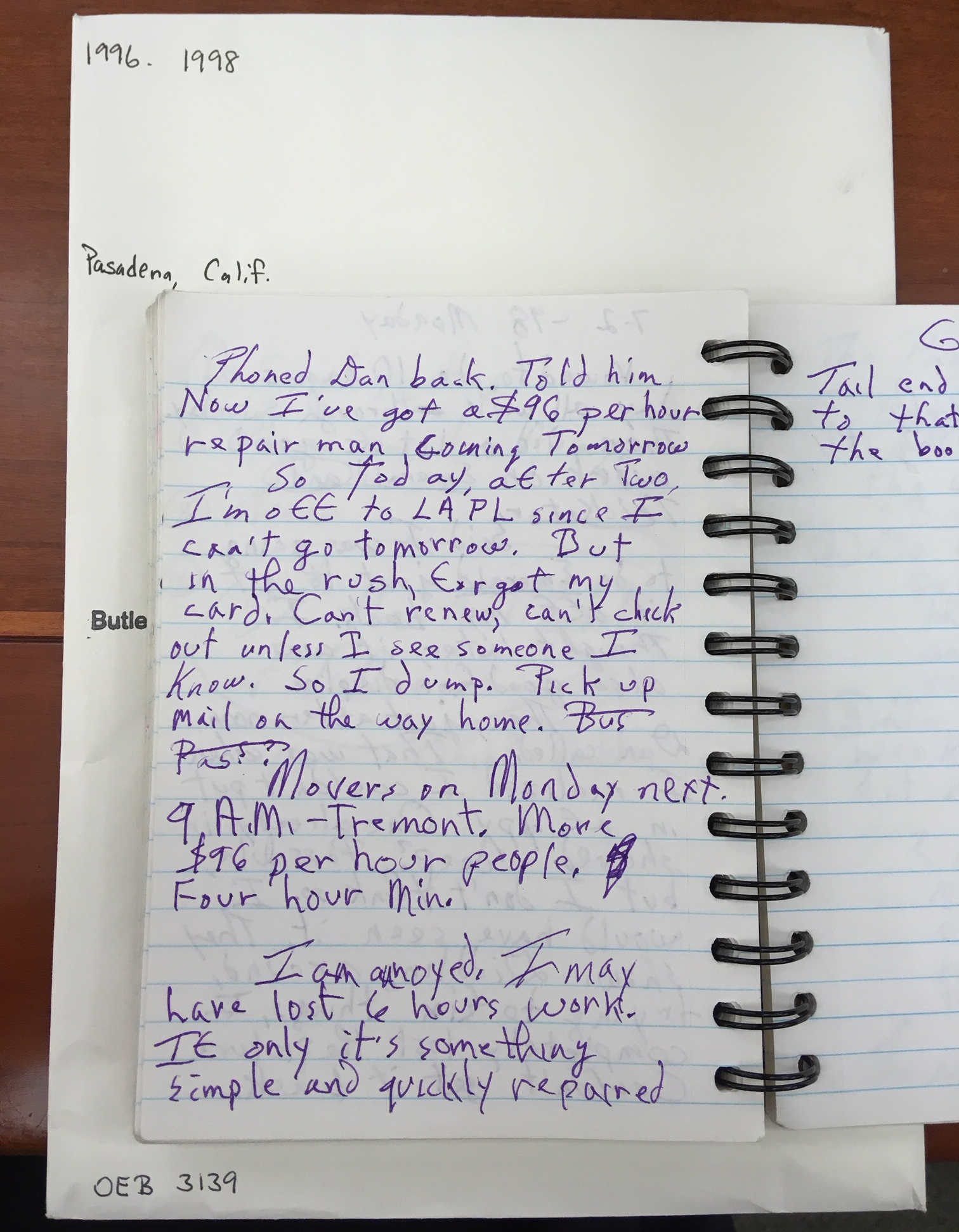 7-2-1998 Butler’s relationship with library clerks.