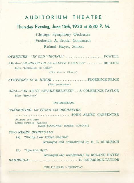 Program featuring the debut of Price’s Symphony No. 1