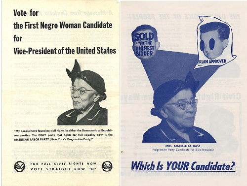 Campaign literature for the Progressive Party highlighting Charlotta Bass