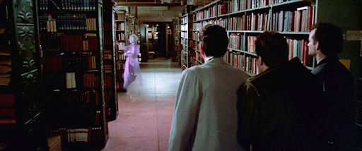 The Ghostbusters meet the librarian ghost in the stacks of the New York Public Library