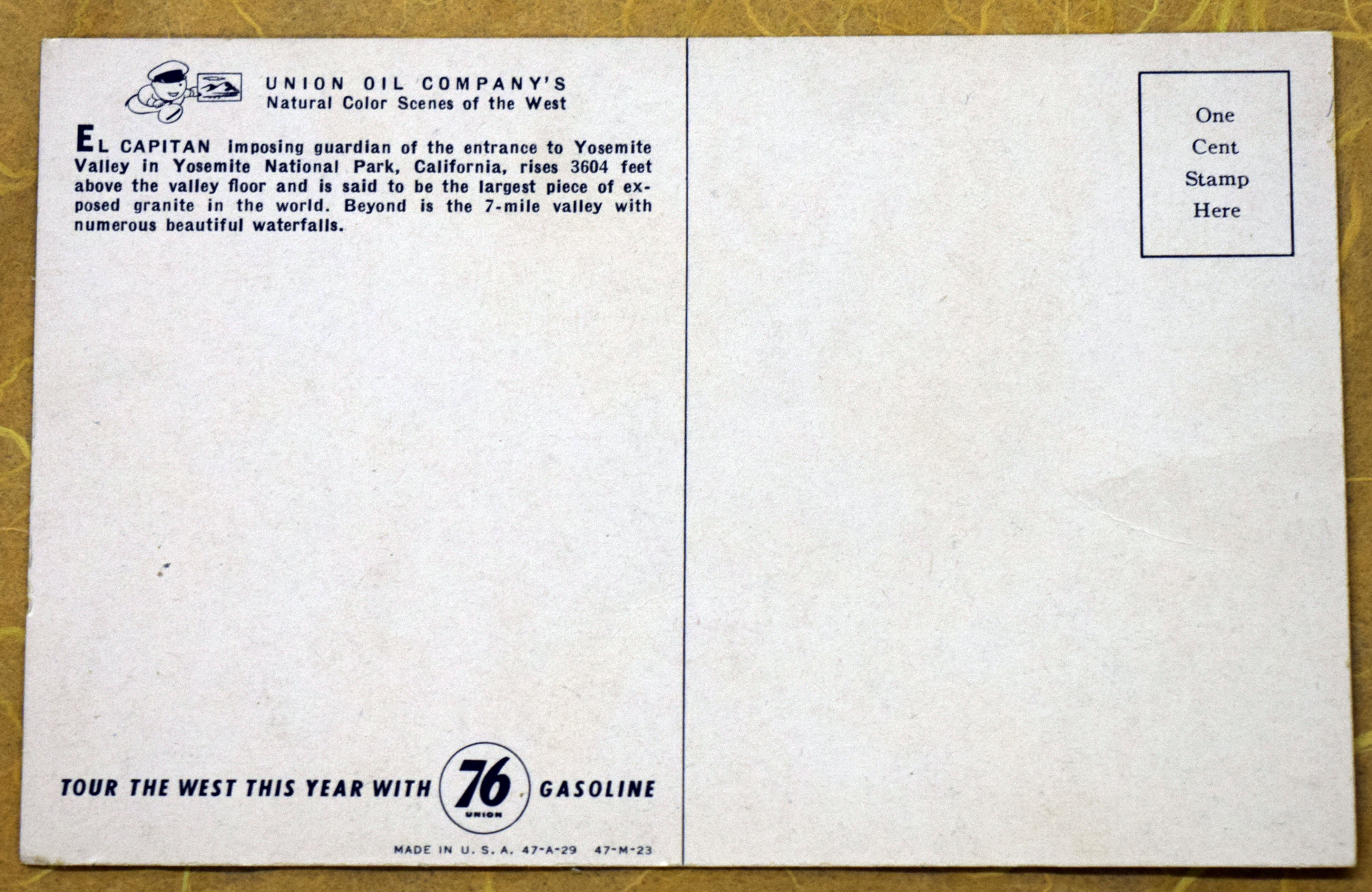 back offers a description of the photo and an advert for an oil company