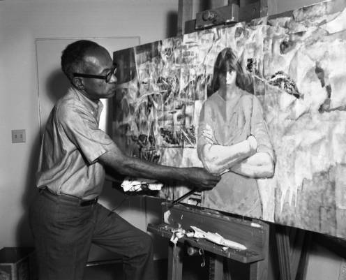 Charles W. White painting at home, c. 1968