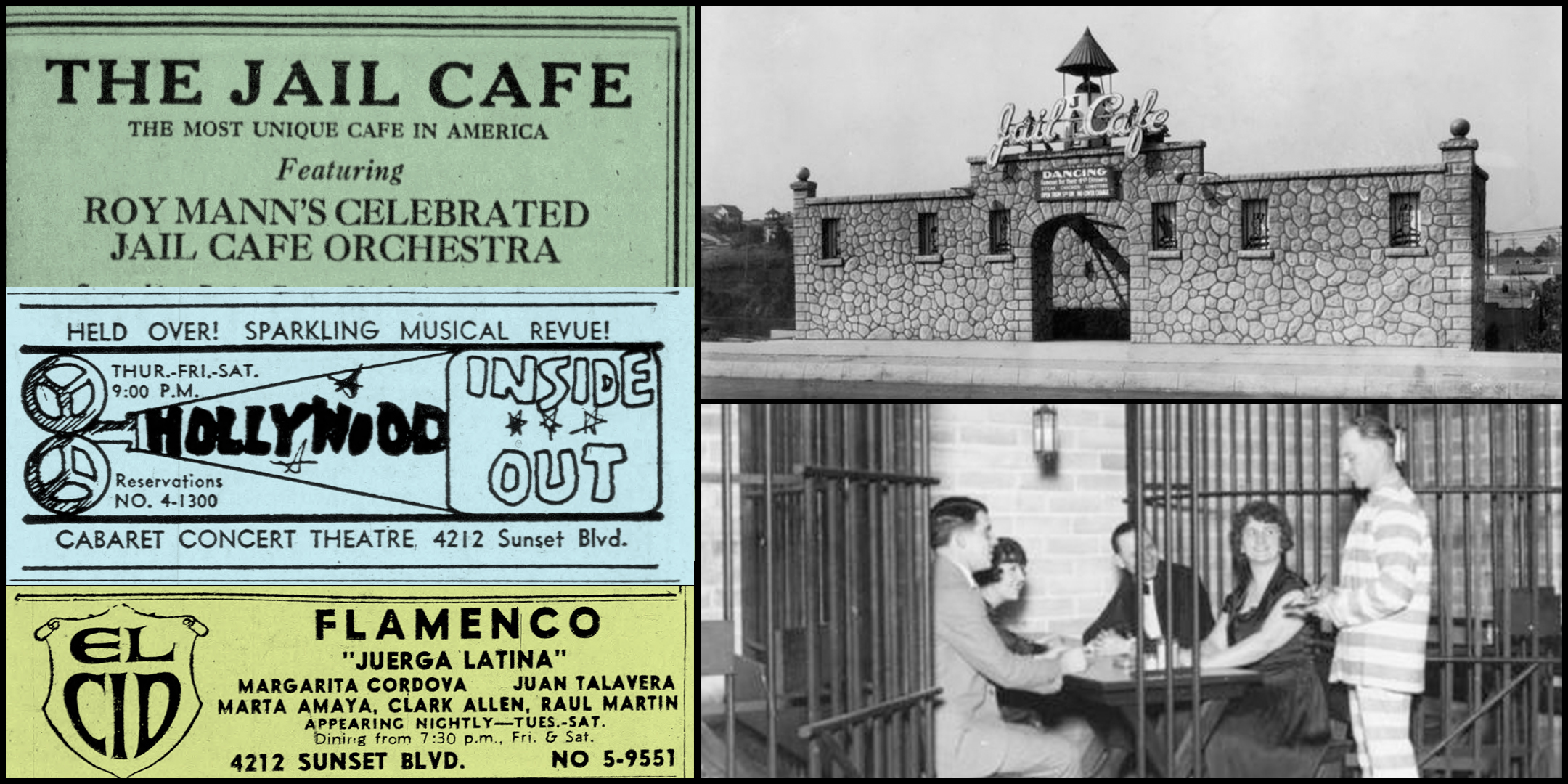 Ads from the Los Angeles Times and the Los Angeles Evening Citizen News tracing the history of 4212 Sunset Blvd