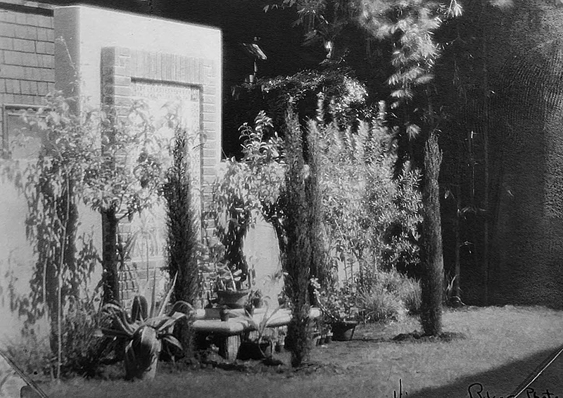 The Lady of Silence tile fountain in the patio garden at the (1923) Hollywood Branch Library