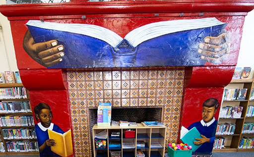 fireplace portion of the mural