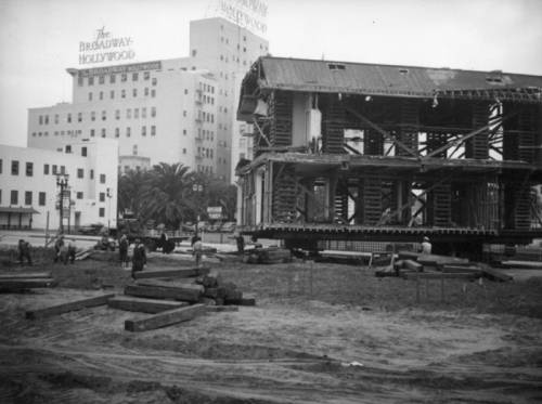 A large portion of the (1923) Hollywood Branch Library was moved from its location at 6357 Hollywood to this lot at 1623 Ivar where it will be incorporated in the design of the new Hollywood Branch Library 