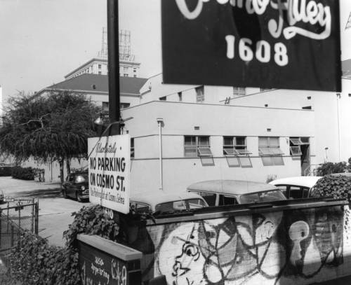 Parking lot behind the Hollywood Branch Library, note the graffiti
