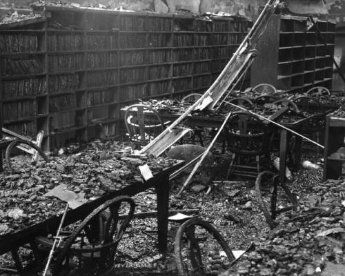 Interior of the Hollywood Branch Library following the April 13, 1982 arson fire