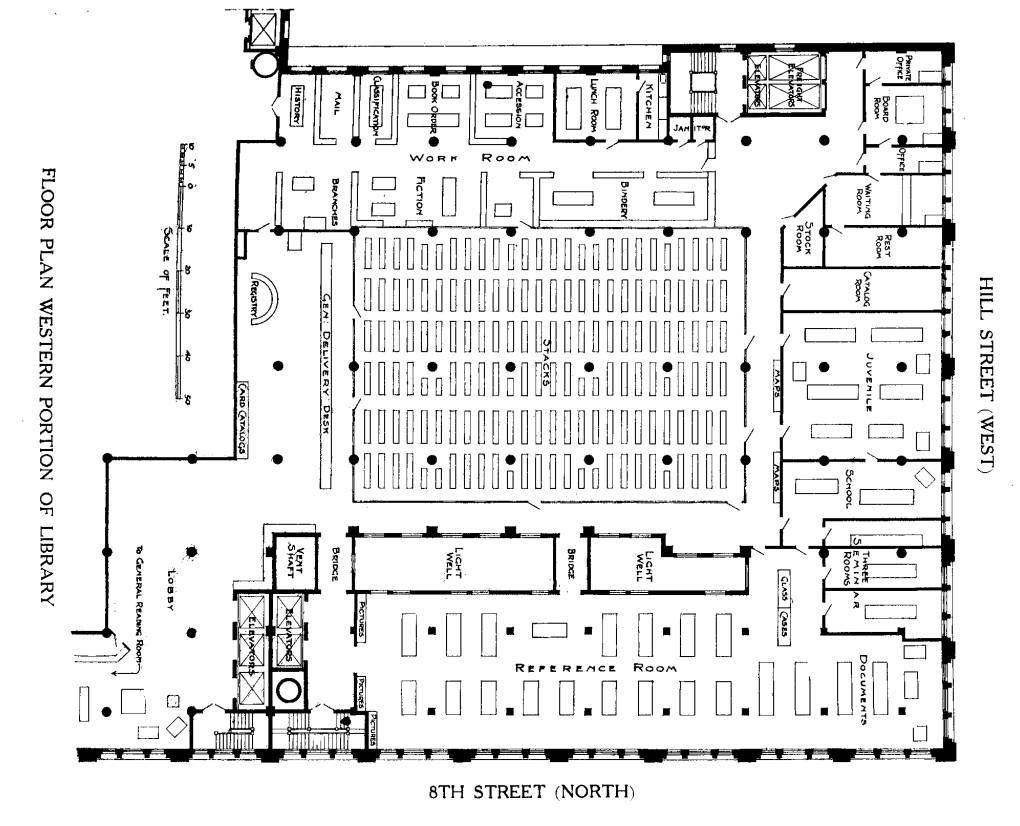 Two floor plans of the Main Library on the third floor of the Hamburger Building