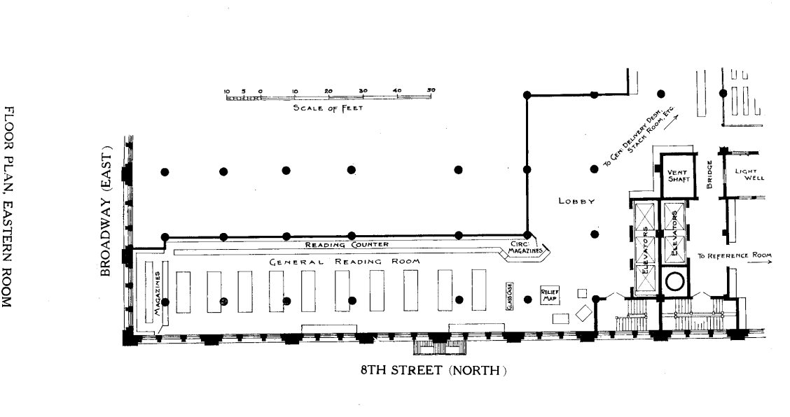 Two floor plans of the Main Library on the third floor of the Hamburger Building