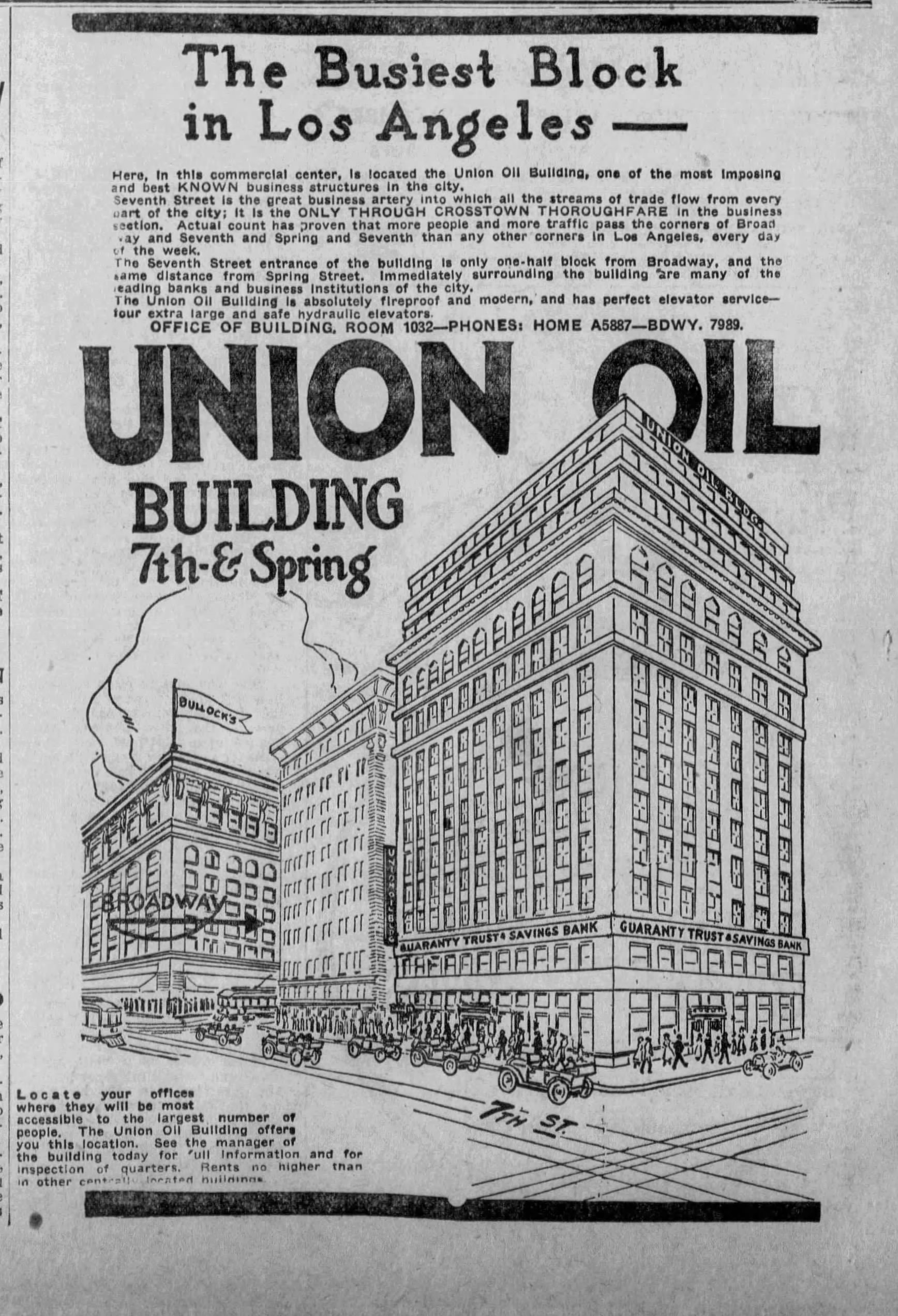This advertisement shows the John Parkinson/Edwin Bergstrom designed building that served as headquarters in the 1910