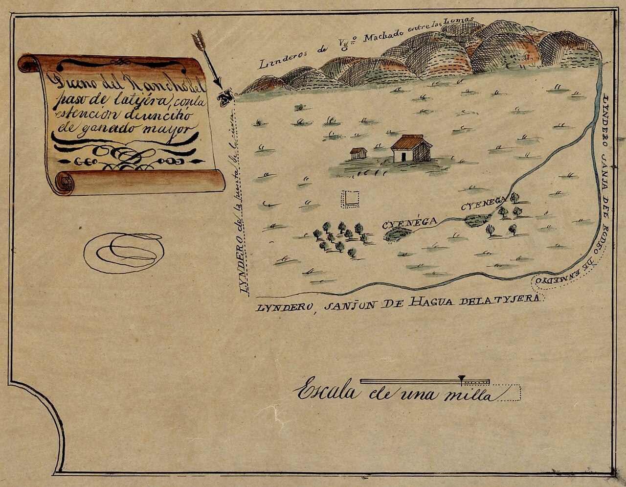 Diseno, or Mexican land grant map, of Rancho La Cienega