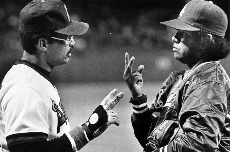 Reggie Jackson and Fernando Valenzuela