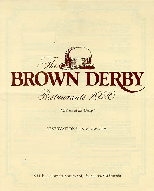 A 1987 menu from the Pasadena location of the Brown Derby