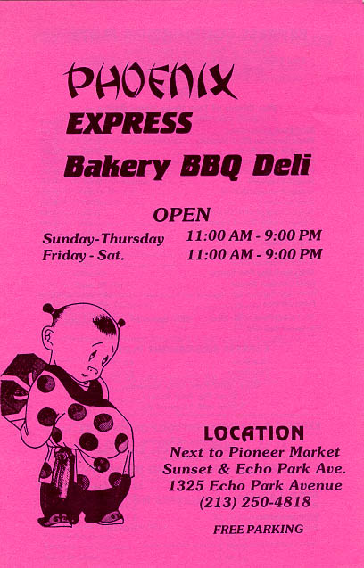 Menu for the Phoenix Express