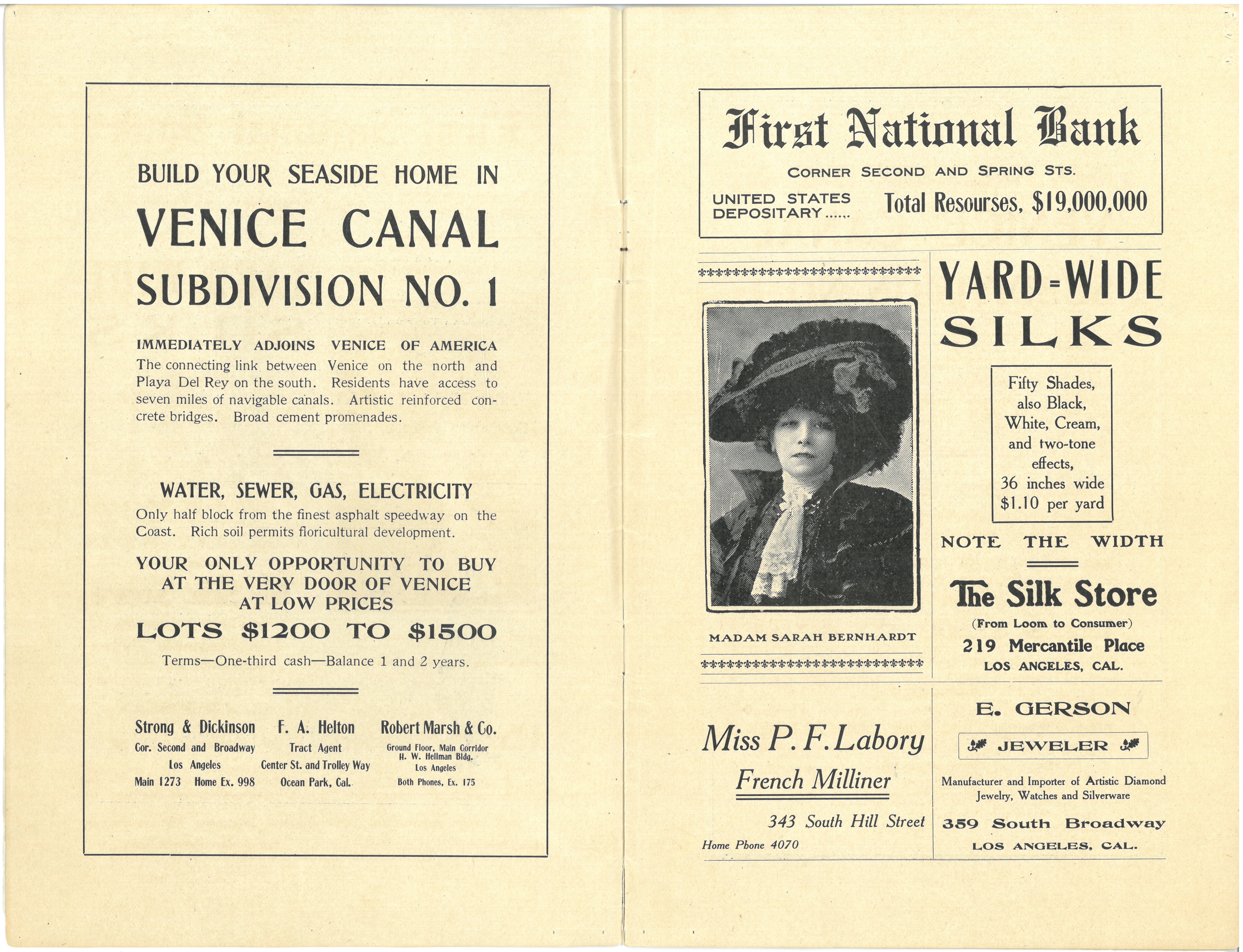 The first pages of the program for the Bernhardt engagement