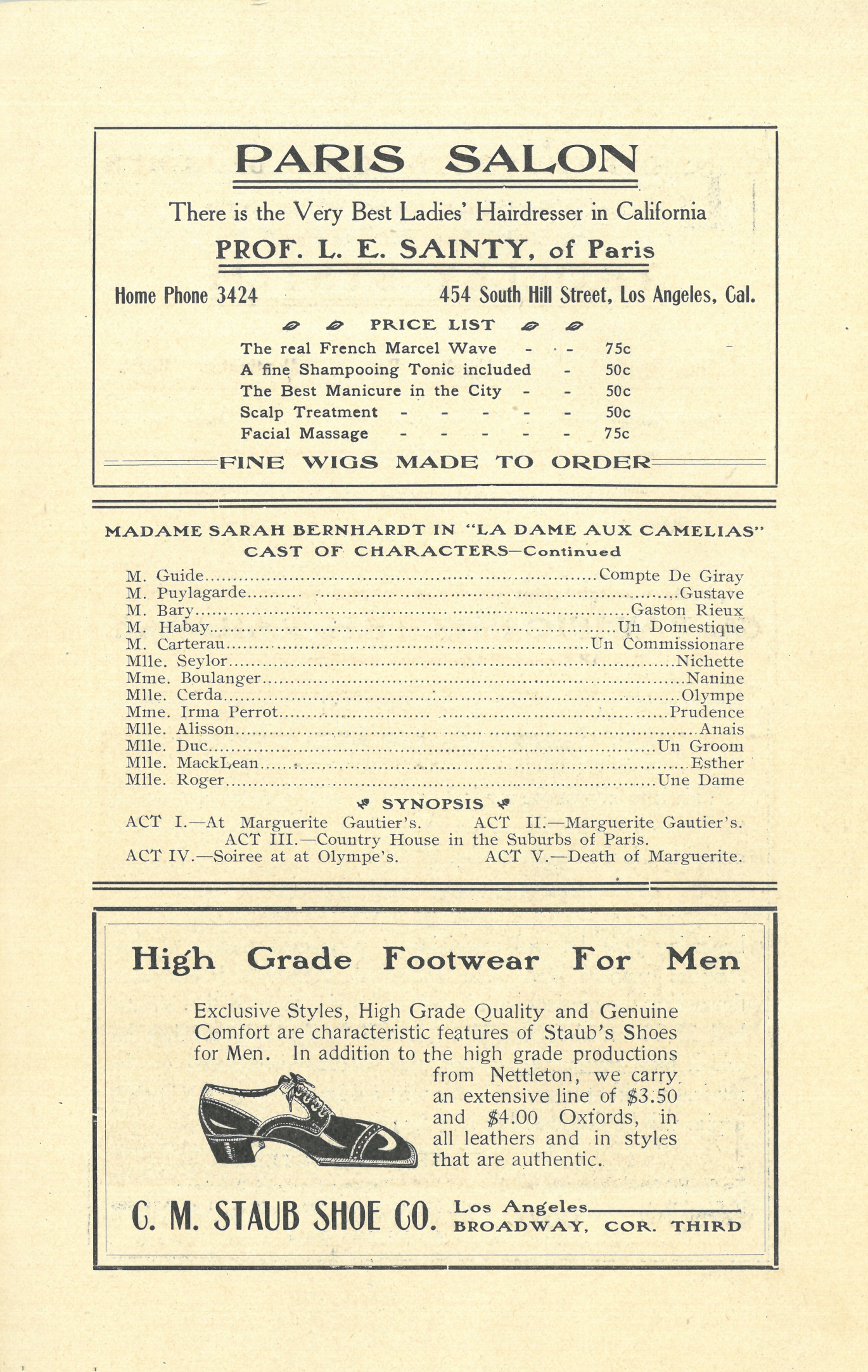 Pages from the original Venice Auditorium program for La Dame aux Camellias
