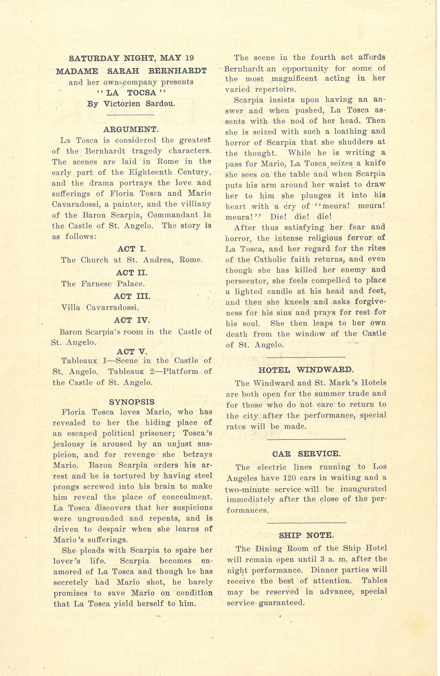 Pages from the original Venice Auditorium program for La Sorciere