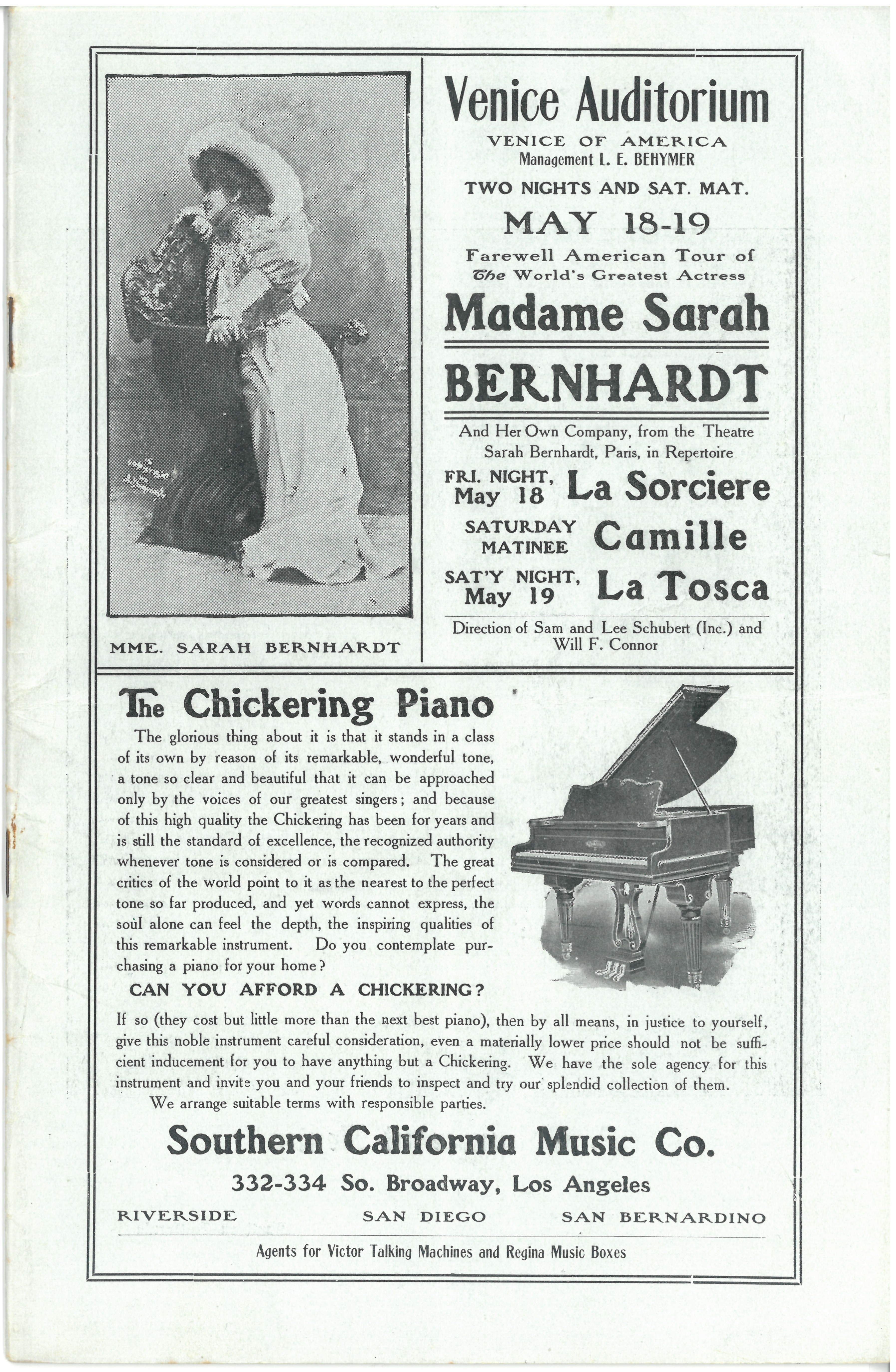The Cover of the original theatrical program for the Bernhardt engagement
