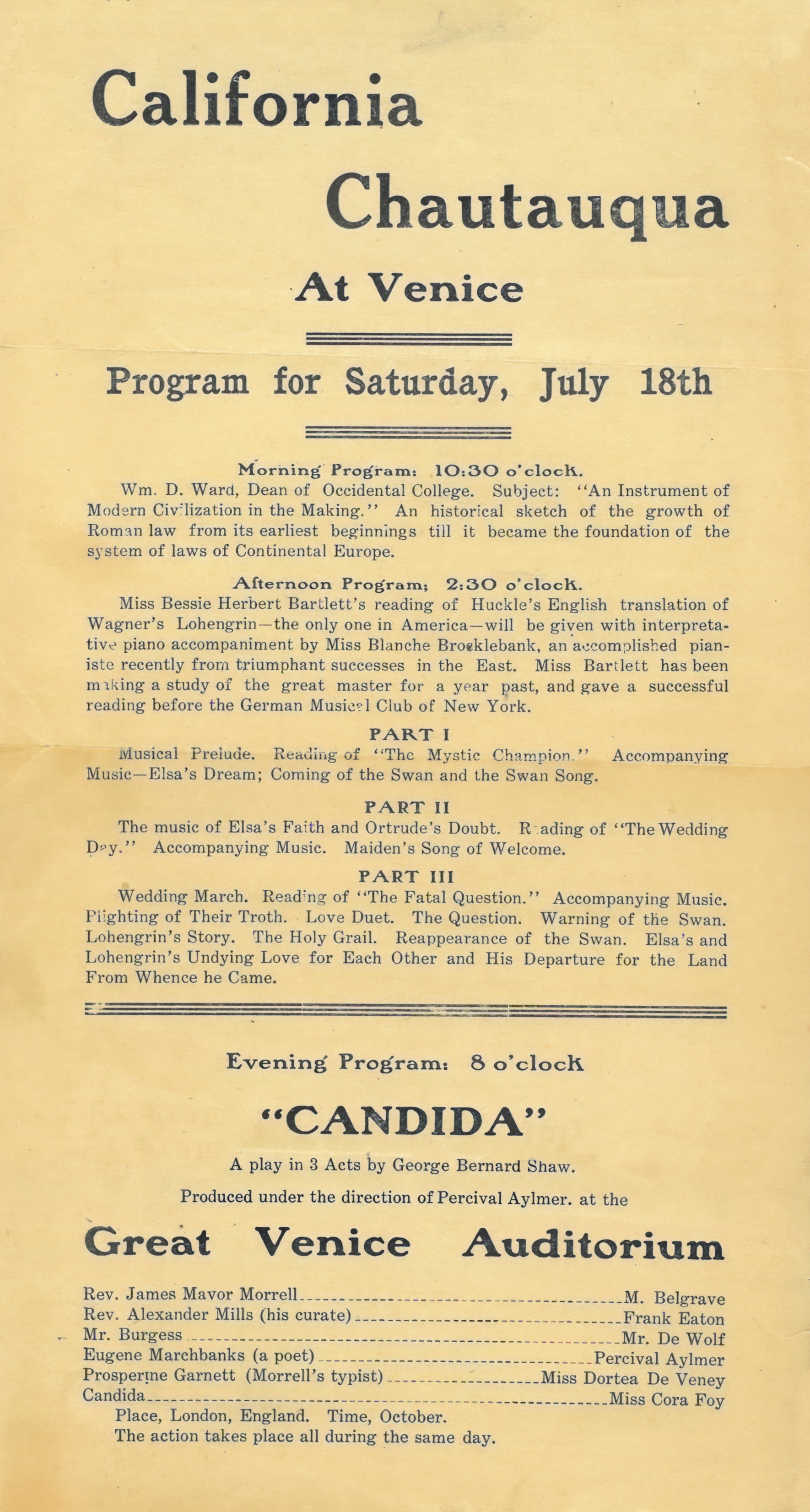 Program for a full day of Chautauqua programming