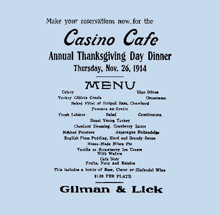 menu from the Casino Cafe