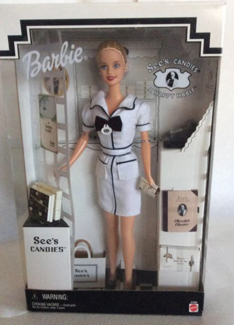 photo of a special edition See's Candy Shop worker Barbie