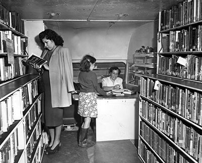 Interior view of the San Fernando Valley bookmobile
