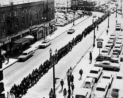 Clergy and mourners march to First Methodist Church, 8th and Hill Streets, on April 8, 1968