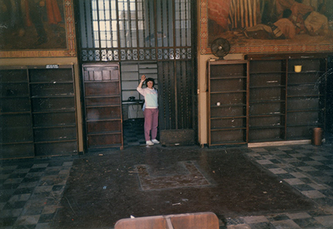 Librarian Carole Baldwin in the History Department after building was emptied